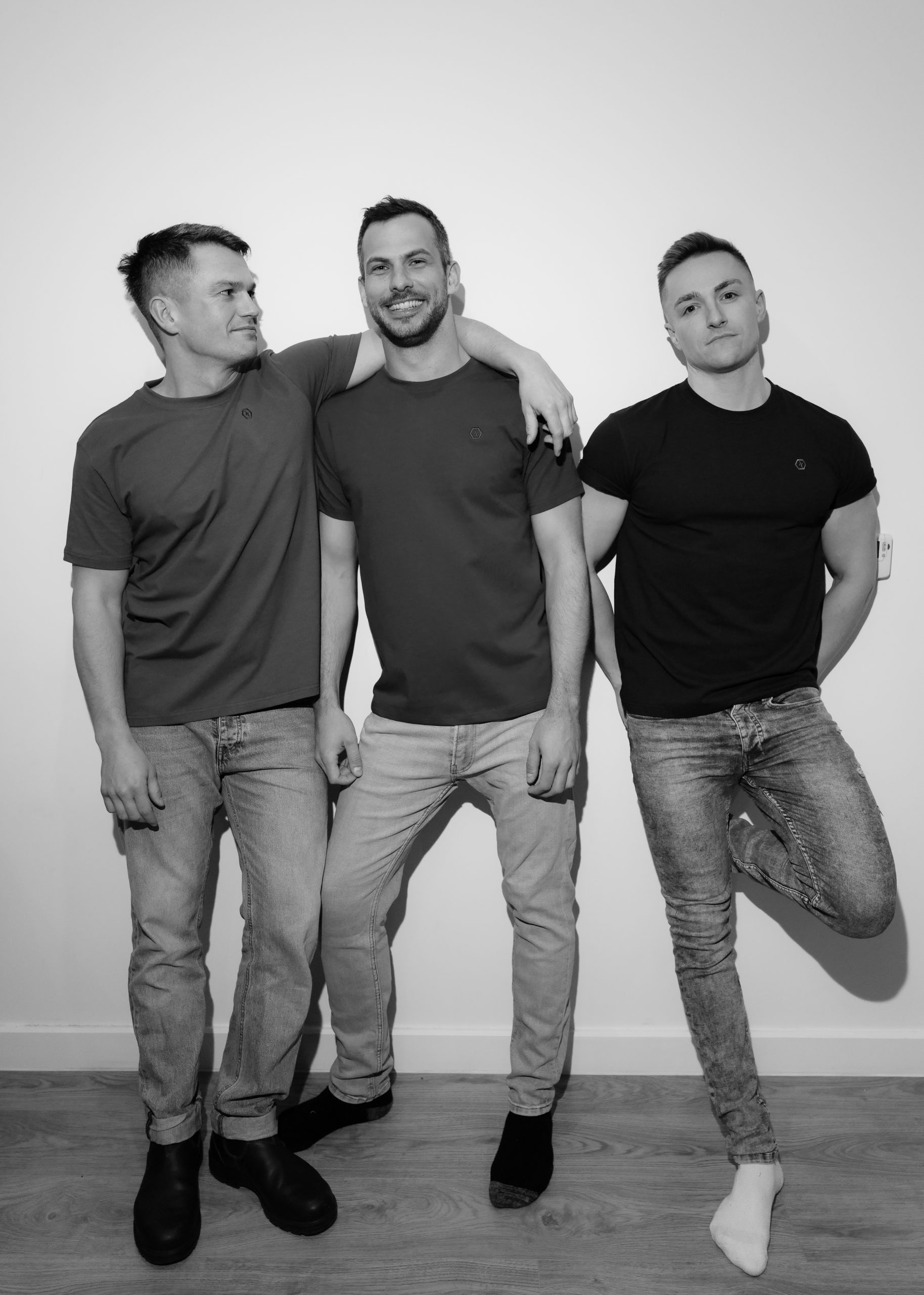 Three models wearing Gebogen shirts